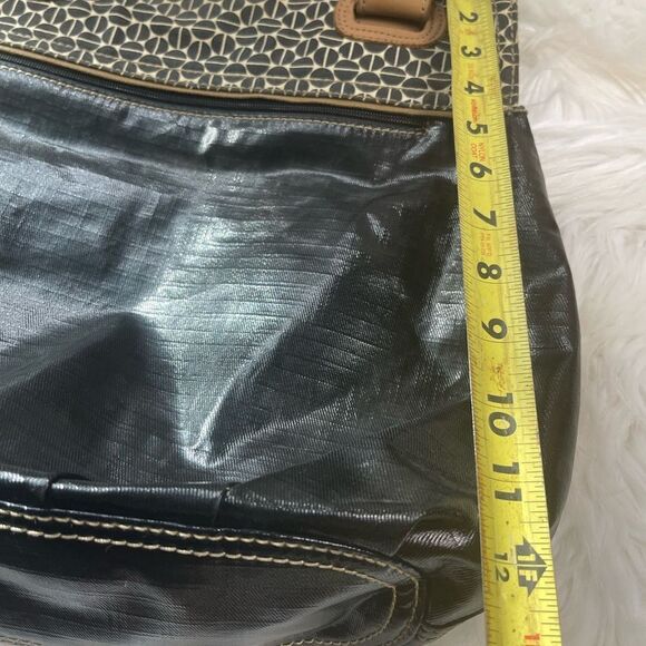 Fossil Key-Per Coated canvas black tan leather trim medium Shoulder . - Picture 10 of 11